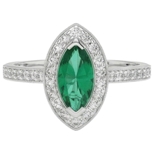 Afbeelding in Gallery-weergave laden, echte marquise smaragd 3karaat ring close-up detail
