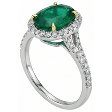Afbeelding in Gallery-weergave laden, 3 karaat ovaal geslepen groene smaragd met Natuurlijke echte diamanten ( niet in een laboratorium gekweekt ) ring wit goud 14K