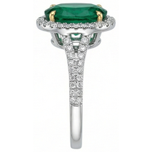 Afbeelding in Gallery-weergave laden, 3 karaat ovaal geslepen groene smaragd met Natuurlijke echte diamanten ( niet in een laboratorium gekweekt ) ring wit goud 14K