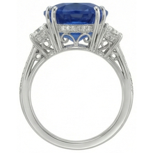 Afbeelding in Gallery-weergave laden, 3 karaat ovale Sri Lanka blauwe saffier Natuurlijke echte diamanten ( niet in een laboratorium gekweekt ) jubileum ring