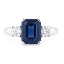Afbeelding in Gallery-weergave laden, 3 steen 2,50 karaat Ceylon saffier jubileum ring wit goud 14k