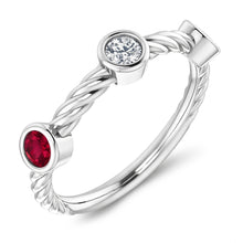 Afbeelding in Gallery-weergave laden, 3 steen Natuurlijke echte diamanten ( niet in een laboratorium gekweekt ) robijn ring 0,90 karaat touw gedraaide sieraden nieuw