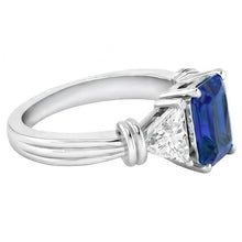 Afbeelding in Gallery-weergave laden, 3 steen Trilliant Natuurlijke echte diamant ( niet in het laboratorium gekweekt )en ring 1,50 karaat stralende gouden saffier 14K