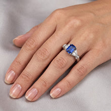 Afbeelding in Gallery-weergave laden, 3 steen Trilliant Natuurlijke echte diamant ( niet in het laboratorium gekweekt )en ring 1,50 karaat stralende gouden saffier 14K