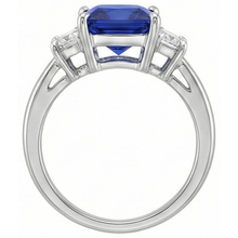 Afbeelding in Gallery-weergave laden, 3 stenen gouden ring prinses blauwe saffier & trapezium Natuurlijke echte diamanten ( niet in een laboratorium gekweekt ) 4 karaat