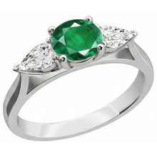 Afbeelding in Gallery-weergave laden, 3 stenen groene smaragd en Natuurlijke echte diamanten ( niet in een laboratorium gekweekt ) 3 karaat verlovingsring wit goud 14K