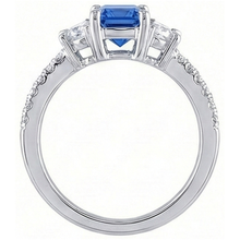 Afbeelding in Gallery-weergave laden, 3 stenen halve maan Natuurlijke echte diamant ( niet in het laboratorium gekweekt )en blauwe saffier ring met accenten 3 karaat