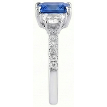 Afbeelding in Gallery-weergave laden, 3 stenen halve maan Natuurlijke echte diamant ( niet in het laboratorium gekweekt )en blauwe saffier ring met accenten 3 karaat
