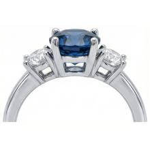 Afbeelding in Gallery-weergave laden, 3 stenen ovale saffier met ronde Natuurlijke echte diamanten ( niet in een laboratorium gekweekt ) ring 4 kt witgoud 14K