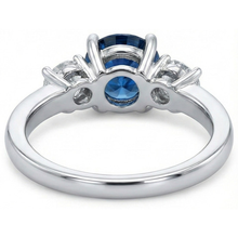 Afbeelding in Gallery-weergave laden, 3 stenen ovale saffier met ronde Natuurlijke echte diamanten ( niet in een laboratorium gekweekt ) ring 4 kt witgoud 14K