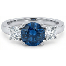 Afbeelding in Gallery-weergave laden, 3 stenen ovale saffier met ronde Natuurlijke echte diamanten ( niet in een laboratorium gekweekt ) ring 4 kt witgoud 14K