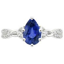 Afbeelding in Gallery-weergave laden, 3 stenen ring Ceylon saffier & ronde Natuurlijke echte diamanten ( niet in een laboratorium gekweekt ) accenten 3,75 karaat
