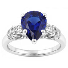Afbeelding in Gallery-weergave laden, 3 stenen ring antieke stijl peer Ceylon saffier & Natuurlijke echte diamant ( niet in het laboratorium gekweekt )en 2 karaat