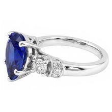 Afbeelding in Gallery-weergave laden, 3 stenen ring antieke stijl peer Ceylon saffier & Natuurlijke echte diamant ( niet in het laboratorium gekweekt )en 2 karaat