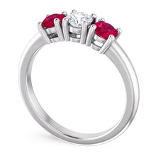 Afbeelding in Gallery-weergave laden, 3 stenen ring ronde Natuurlijke echte diamant ( niet in het laboratorium gekweekt ) robijn 0,60 karaat witgoud 14K