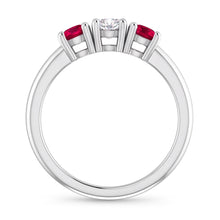 Afbeelding in Gallery-weergave laden, 3 stenen ring ronde Natuurlijke echte diamant ( niet in het laboratorium gekweekt ) robijn 0,60 karaat witgoud 14K