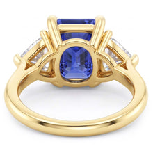 Afbeelding in Gallery-weergave laden, 3 stenen smaragd blauwe saffier ring met biljoen Natuurlijke echte diamant ( niet in het laboratorium gekweekt )en 2,50 karaat
