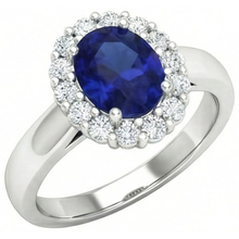 Afbeelding in Gallery-weergave laden, 3 stenen stijl 2.60 ct Sri Lankaanse saffier en Natuurlijke echte diamanten ( niet in een laboratorium gekweekt ) ring WG 14K