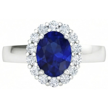 Afbeelding in Gallery-weergave laden, 3 stenen stijl 2.60 ct Sri Lankaanse saffier en Natuurlijke echte diamanten ( niet in een laboratorium gekweekt ) ring WG 14K