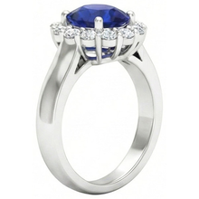 Afbeelding in Gallery-weergave laden, 3 stenen stijl 2.60 ct Sri Lankaanse saffier en Natuurlijke echte diamanten ( niet in een laboratorium gekweekt ) ring WG 14K