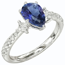 Afbeelding in Gallery-weergave laden, 3 stenen stijl Ceylon saffier ring met Natuurlijke echte diamant ( niet in het laboratorium gekweekt )en accenten 2,50 karaat