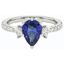 Afbeelding in Gallery-weergave laden, 3 stenen stijl Ceylon saffier ring met Natuurlijke echte diamant ( niet in het laboratorium gekweekt )en accenten 2,50 karaat