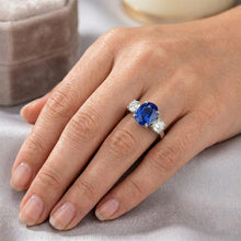 Afbeelding in Gallery-weergave laden, 3 stenen stijl Sri Lankaanse saffier met Natuurlijke echte diamanten ( niet in een laboratorium gekweekt ) ring 3 karaat WG 14K
