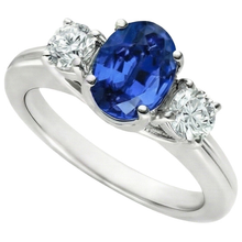 Afbeelding in Gallery-weergave laden, 3 stenen stijl Sri Lankaanse saffier met Natuurlijke echte diamanten ( niet in een laboratorium gekweekt ) ring 3 karaat WG 14K