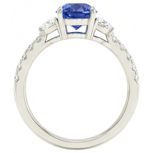 Afbeelding in Gallery-weergave laden, Natuurlijke (niet labgekweekte) Drie Steen Stijl Ring Ovale Blauwe Saffier 6.75 Karaat Echt Witgoud