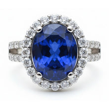 Afbeelding in Gallery-weergave laden, 3.60 karaat ovale blauwe saffier Natuurlijke echte diamanten ( niet in een laboratorium gekweekt ) trouwring wit goud 14K