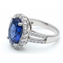 Afbeelding in Gallery-weergave laden, 3.60 karaat ovale blauwe saffier Natuurlijke echte diamanten ( niet in een laboratorium gekweekt ) trouwring wit goud 14K