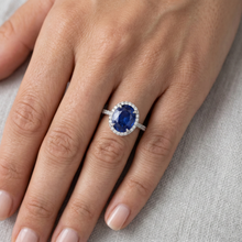 Afbeelding in Gallery-weergave laden, echte round saffier 3.75karaat ring op wit