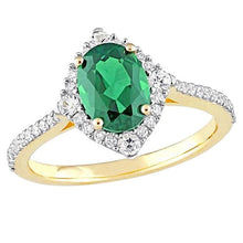 Afbeelding in Gallery-weergave laden, 3,20 karaat groene smaragd en diamanten verlovingsring geel goud 14K