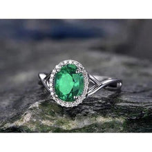 Afbeelding in Gallery-weergave laden, 3,5 ct groen ovaal geslepen Groente smaragd met diamanten verlovingsring