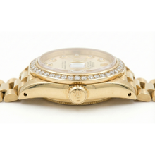 Afbeelding in Gallery-weergave laden, Dames Rolex presidenten Datumjust diamanten wijzerplaat lunette horloge