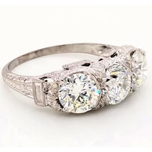 Afbeelding in Gallery-weergave laden, 3 Stenen Echt Diamanten Ring 4,50 Karaat Antieke Stijl Filigraan Milgrain