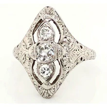 Afbeelding in Gallery-weergave laden, 3 Stenen Ring Oude Mijnwerker Antieke Stijl 1,75 Karaat Echt Diamant Fligraan Ring