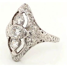 Afbeelding in Gallery-weergave laden, 3 Stenen Ring Oude Mijnwerker Antieke Stijl 1,75 Karaat Echt Diamant Fligraan Ring