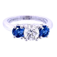 Afbeelding in Gallery-weergave laden, 3 Stenen Ronde Echt diamanten Ring Blauwe Saffier Sieraden 2,50 Karaat