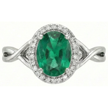 Afbeelding in Gallery-weergave laden, 3,5 ct groen ovaal geslepen Groente smaragd met diamanten verlovingsring