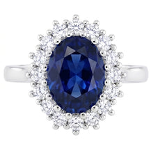 Afbeelding in Gallery-weergave laden, 3,5 ct ovale Ceylon saffier ronde Natuurlijke echte diamanten ( niet in een laboratorium gekweekt ) ring wit goud 14k