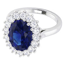 Afbeelding in Gallery-weergave laden, 3,5 ct ovale Ceylon saffier ronde Natuurlijke echte diamanten ( niet in een laboratorium gekweekt ) ring wit goud 14k