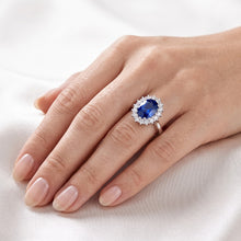 Afbeelding in Gallery-weergave laden, 3,5 ct ovale Ceylon saffier ronde Natuurlijke echte diamanten ( niet in een laboratorium gekweekt ) ring wit goud 14k