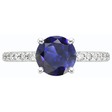 Afbeelding in Gallery-weergave laden, 3,50 karaat blauwe saffier Solitaire & ronde Natuurlijke echte diamant ( niet in het laboratorium gekweekt )en accenten 4 Prong
