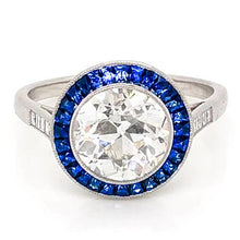 Afbeelding in Gallery-weergave laden, 3,50 Karaat Blauwe Saffier Echt Diamanten Ring Oude Mijnwerker Wit Goud 14K