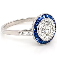 Afbeelding in Gallery-weergave laden, 3,50 Karaat Blauwe Saffier Echt Diamanten Ring Oude Mijnwerker Wit Goud 14K