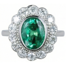 Afbeelding in Gallery-weergave laden, 3,75 karaat ovale groene smaragd met diamanten verlovingsring wit goud 14K