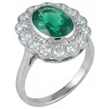 Afbeelding in Gallery-weergave laden, 3,75 karaat ovale groene smaragd met diamanten verlovingsring wit goud 14K