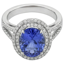 Afbeelding in Gallery-weergave laden, echte round tanzaniet 3.80karaat ring close-up detail