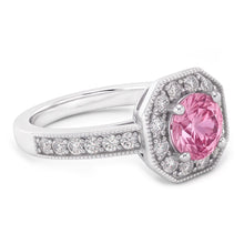 Afbeelding in Gallery-weergave laden, 3,91 Karaat Roze Saffier Halo Ring met uit de aarde gewonnen Diamanten
